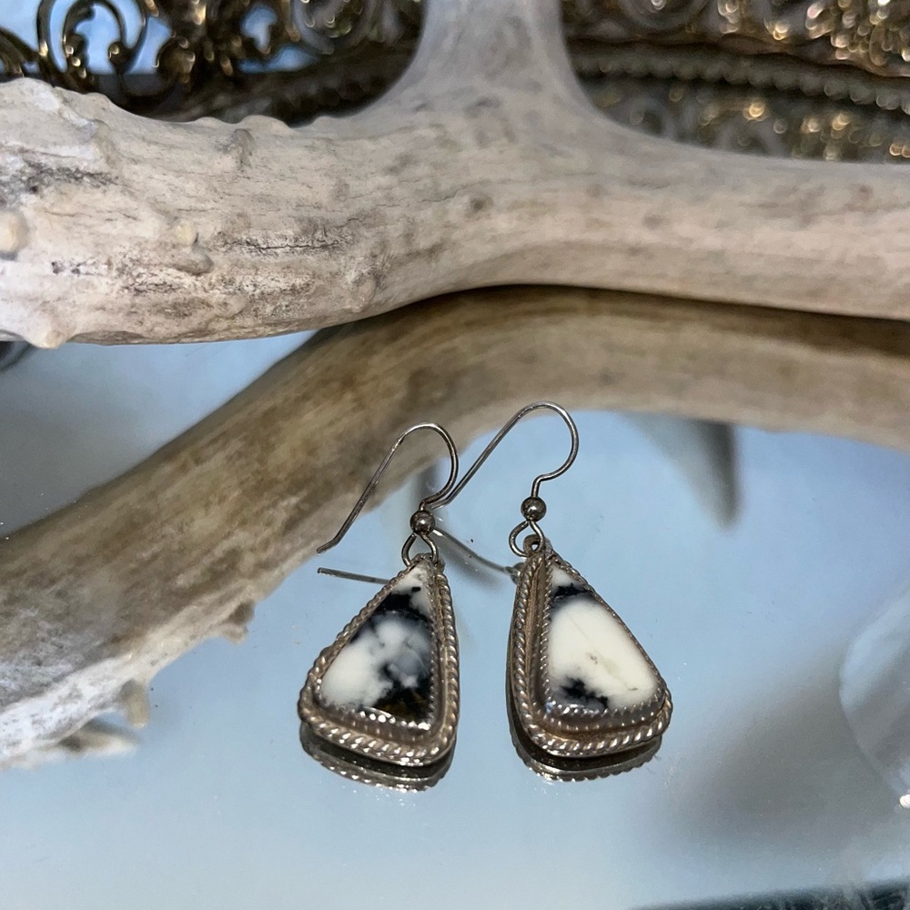 Authentic White Buffalo Sterling Silver Earrings.